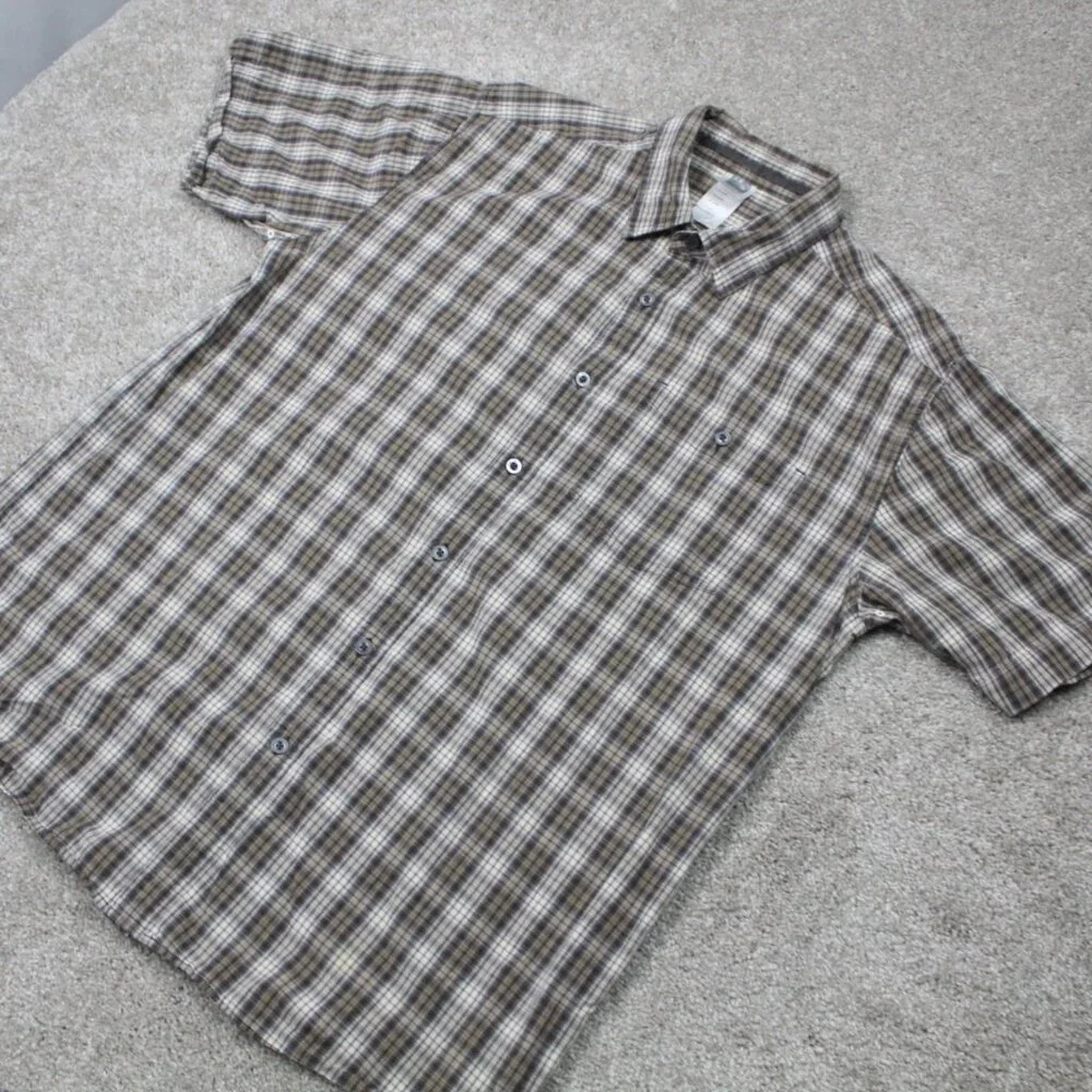 The North Face Shirt Men XL Brown/White Plaid 100% Cotton Short Sleeve Button Up